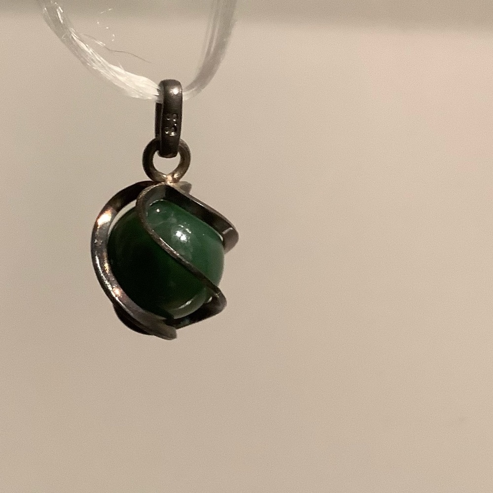 New Vintage Minimalist Silver cage & Jade pearl / ball pendant charm
